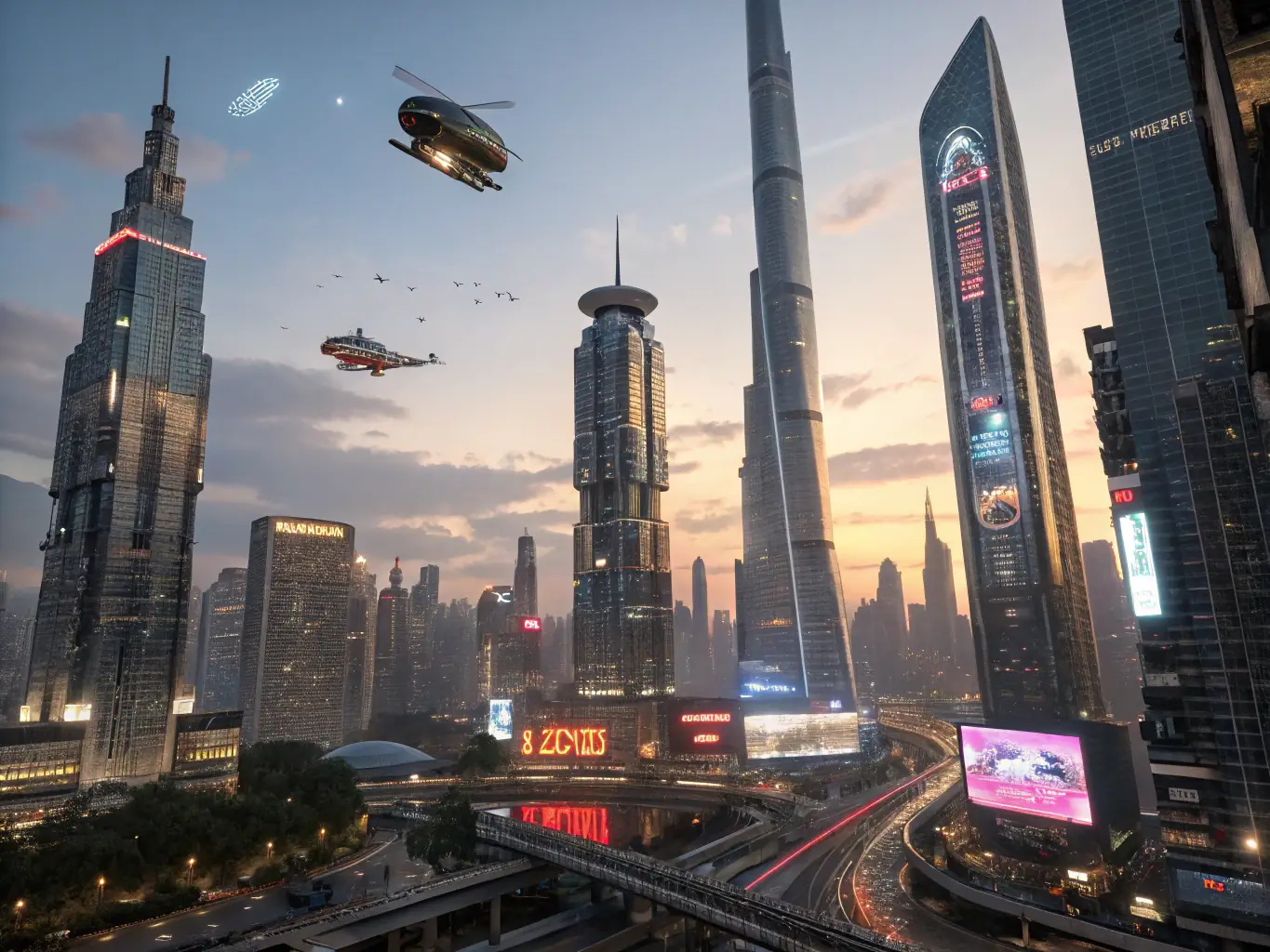 A futuristic cityscape with rising graphs and charts, symbolizing growth and innovation in investment strategies.